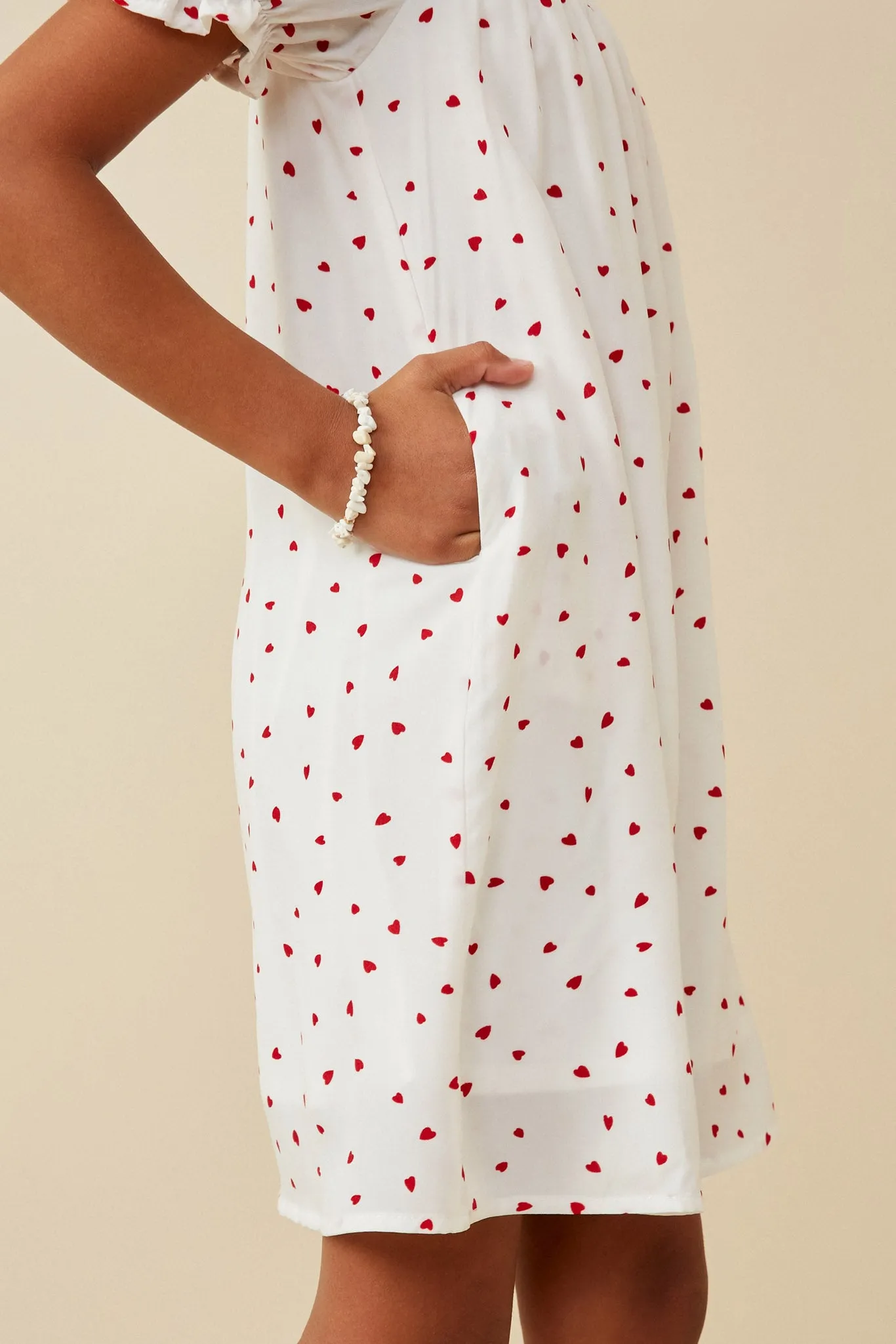Ditsy Hearts Square Neck Puff Sleeve Dress