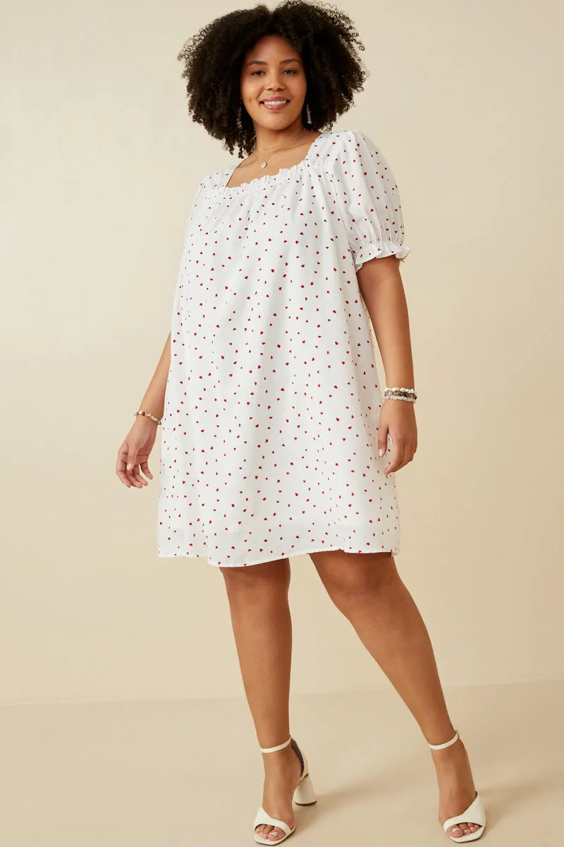 Ditsy Hearts Square Neck Puff Sleeve Dress