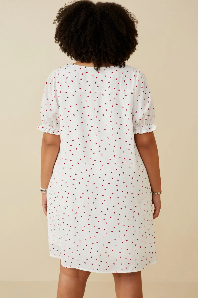 Ditsy Hearts Square Neck Puff Sleeve Dress