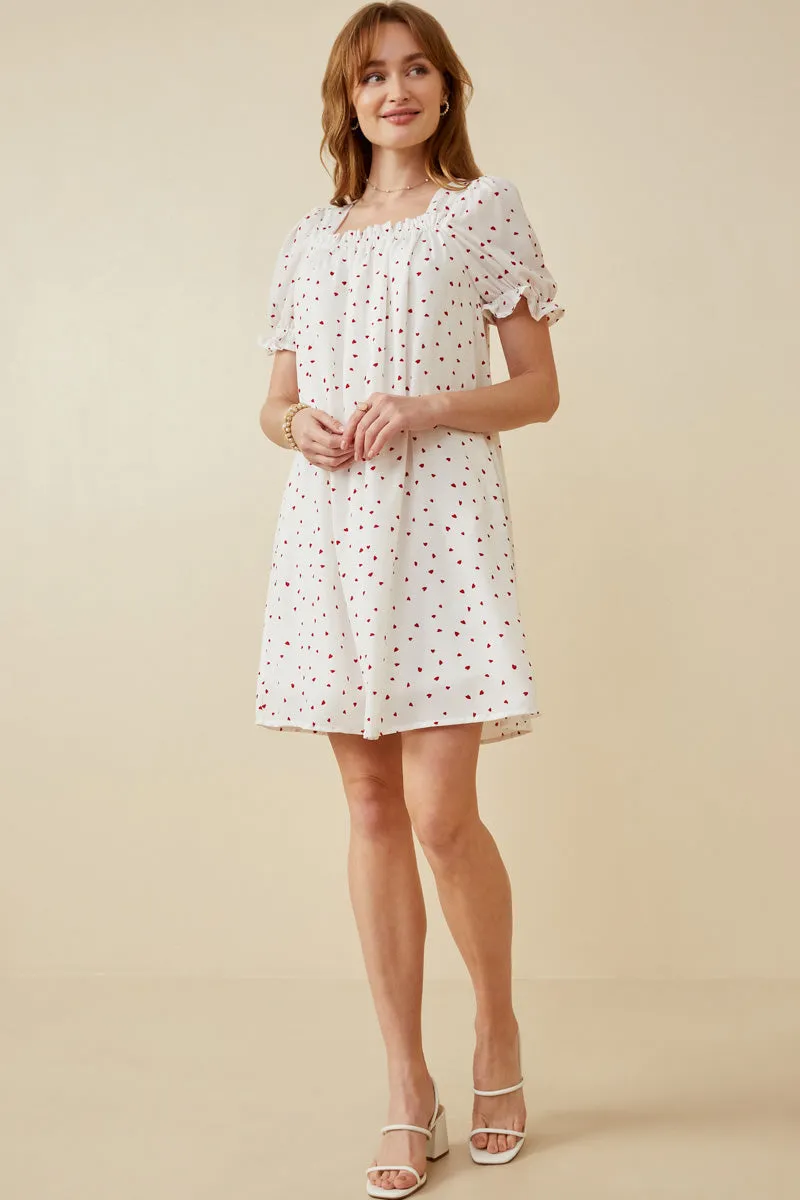 Ditsy Hearts Square Neck Puff Sleeve Dress