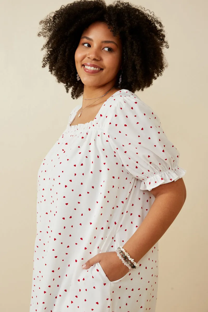 Ditsy Hearts Square Neck Puff Sleeve Dress