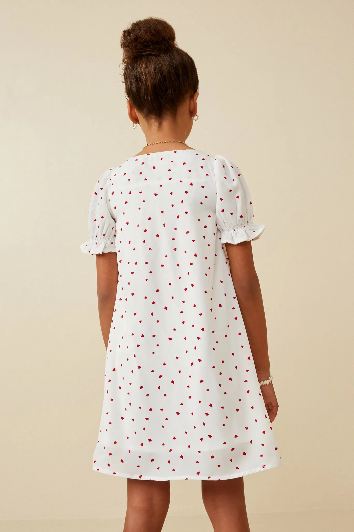 Ditsy Hearts Square Neck Puff Sleeve Dress