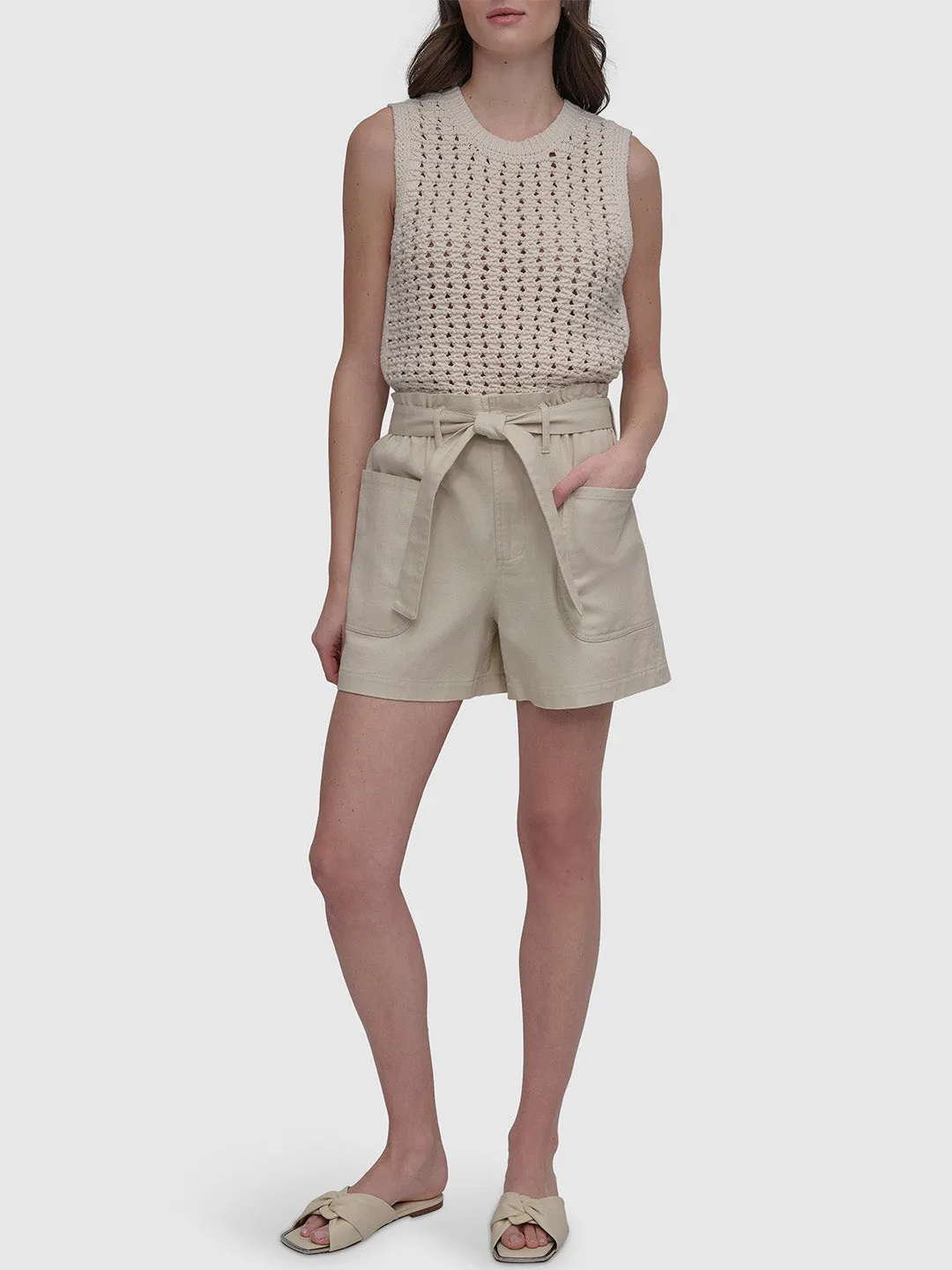 DKNY Women Beige Straight Fit Solid Shorts