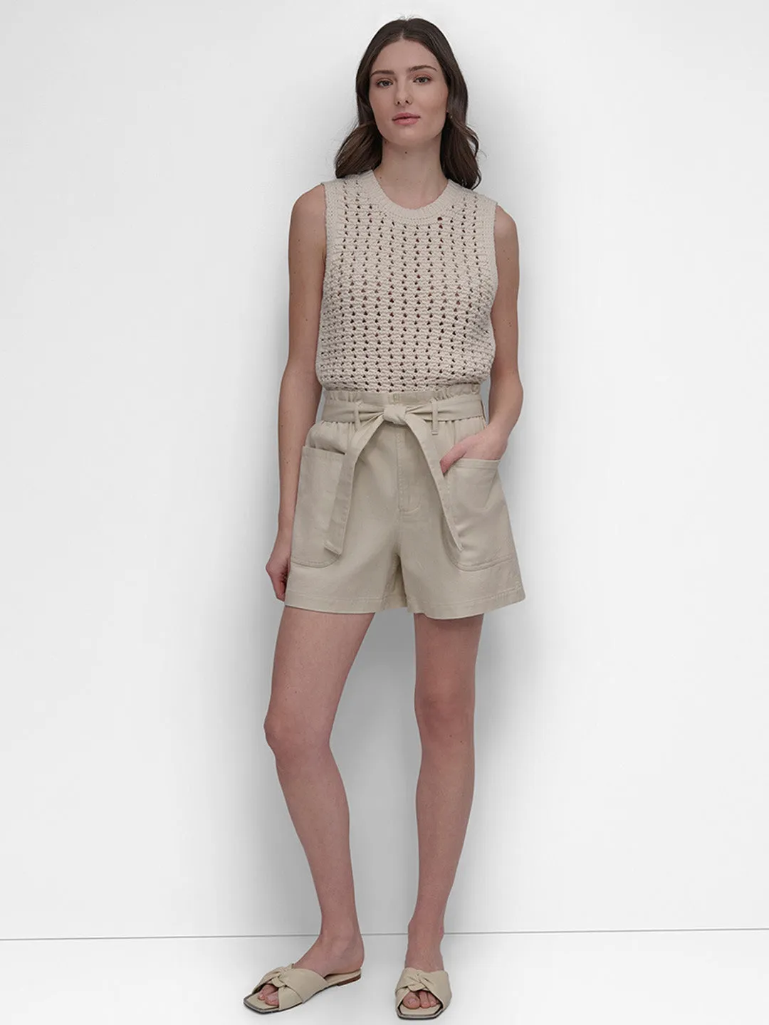 DKNY Women Beige Straight Fit Solid Shorts