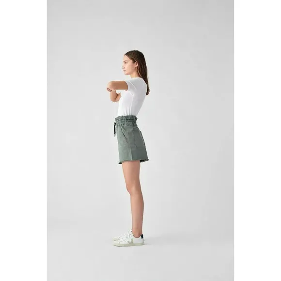 DL1961 Thyme Yara Paperbag High Waist Pull-On Shorts Drawstring Women's XS Green
