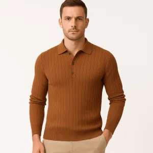 Domoir | Striped Cotton Knit Polo Shirt