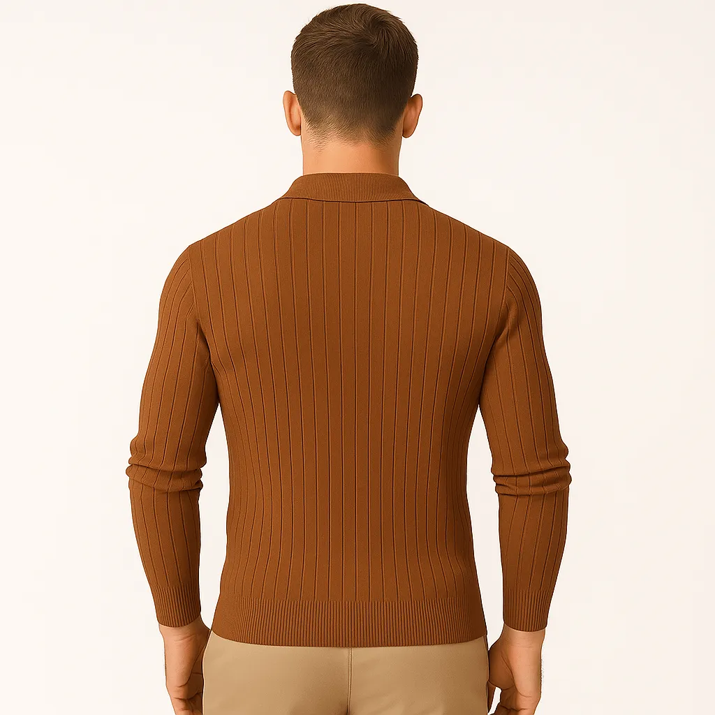 Domoir | Striped Cotton Knit Polo Shirt