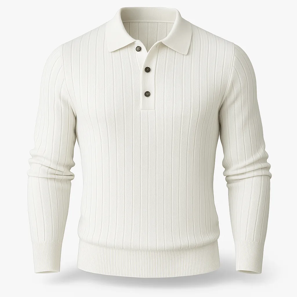 Domoir | Striped Cotton Knit Polo Shirt