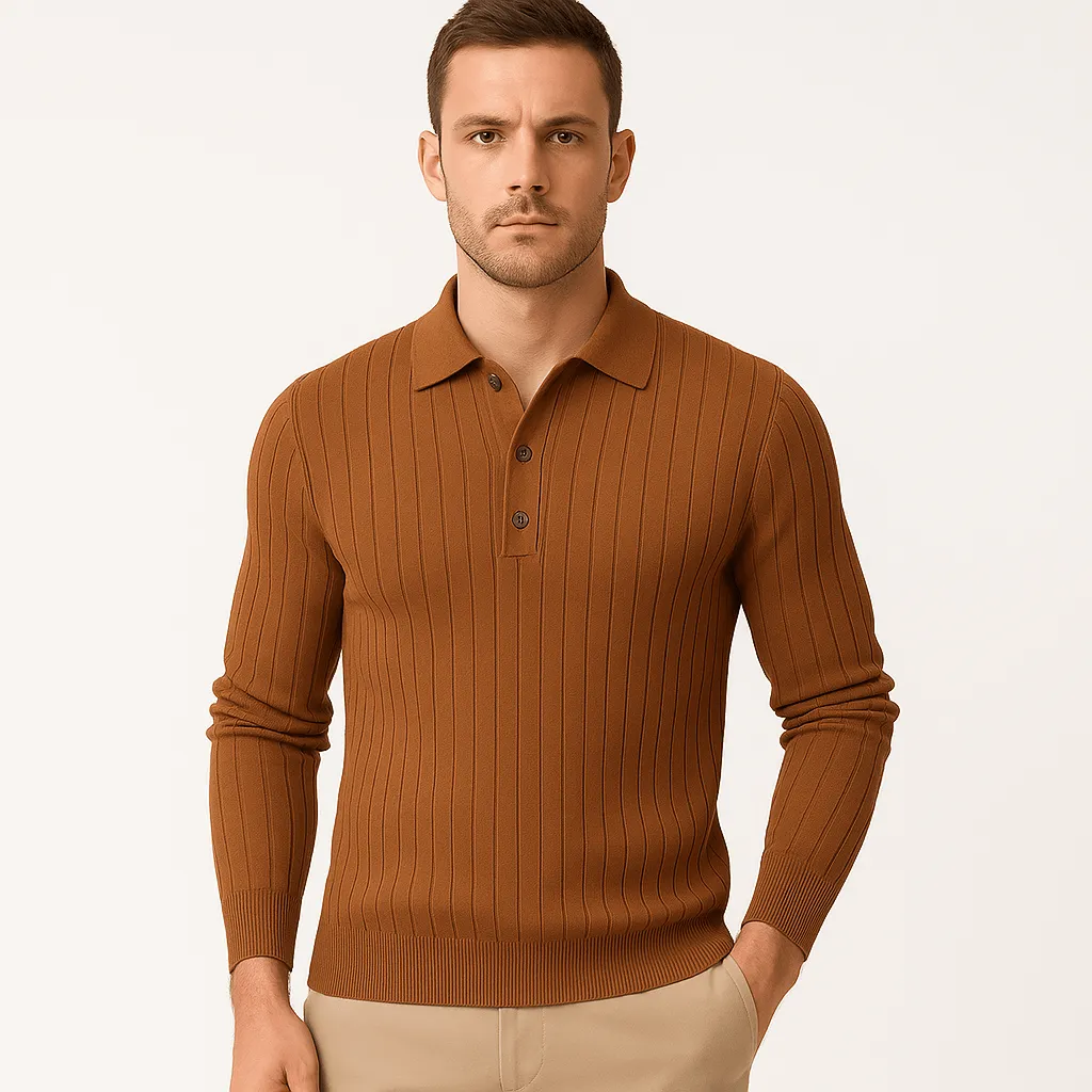 Domoir | Striped Cotton Knit Polo Shirt