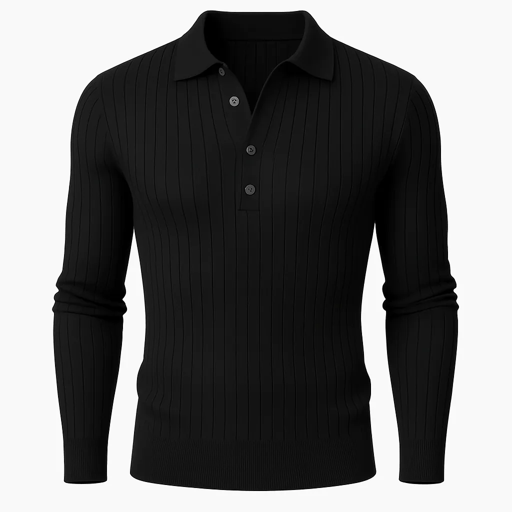 Domoir | Striped Cotton Knit Polo Shirt