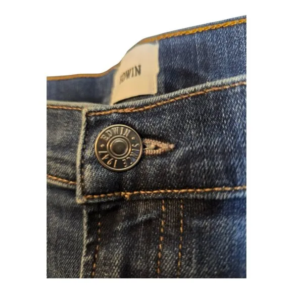 Edwin Elin Crop Womens Jeans Indigo Mid Stone Wash Straight 5 Pockets Size 31