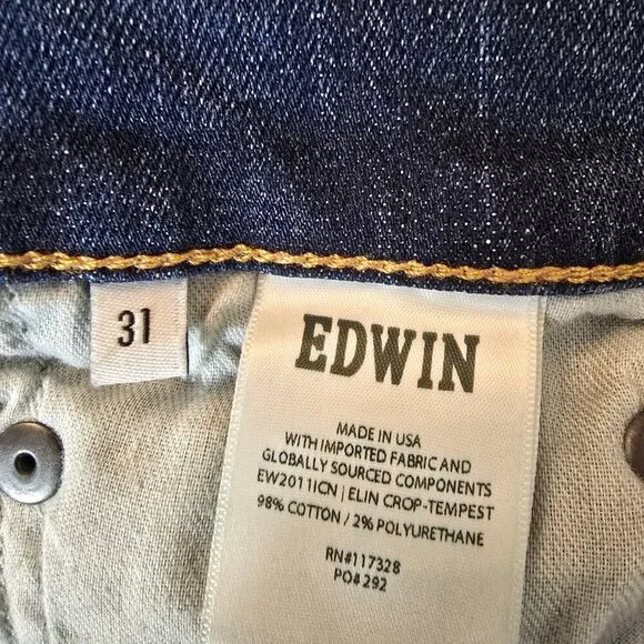 Edwin Elin Crop Womens Jeans Indigo Mid Stone Wash Straight 5 Pockets Size 31