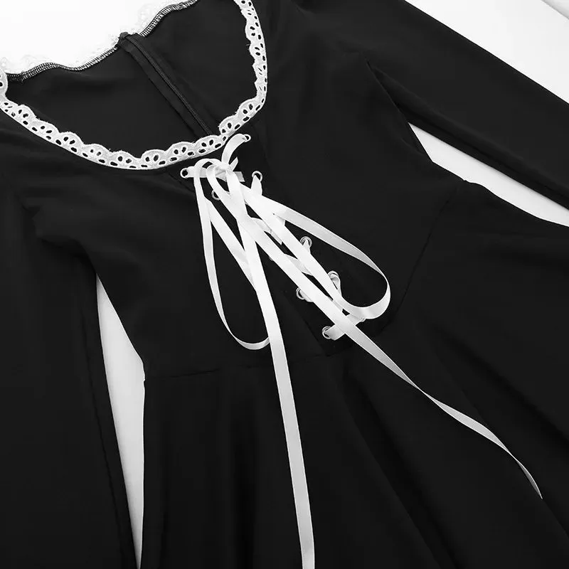 Elegant Fairy Princess Dress Square Neck Long Sleeved Bandage Dress