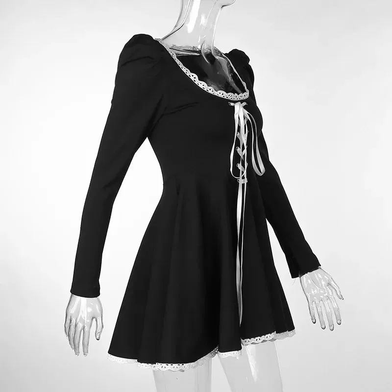 Elegant Fairy Princess Dress Square Neck Long Sleeved Bandage Dress
