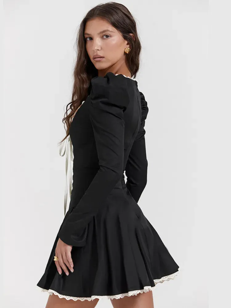 Elegant Fairy Princess Dress Square Neck Long Sleeved Bandage Dress