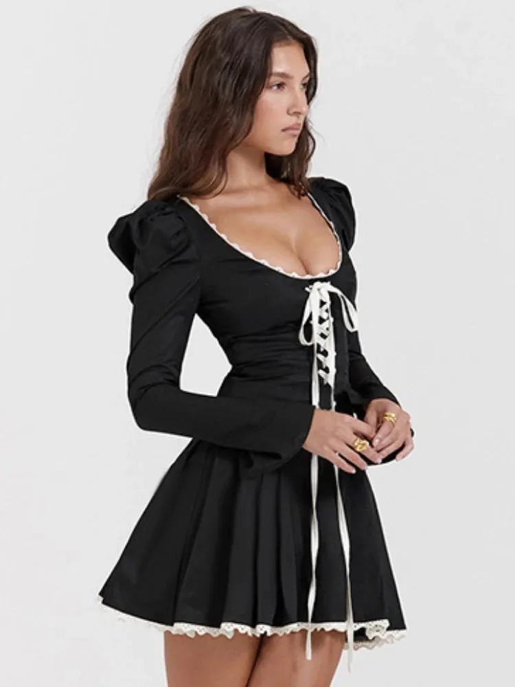 Elegant Fairy Princess Dress Square Neck Long Sleeved Bandage Dress