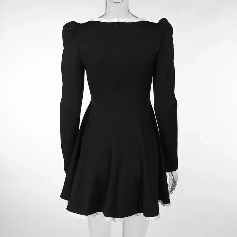 Elegant Fairy Princess Dress Square Neck Long Sleeved Bandage Dress