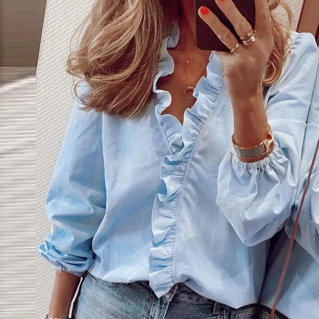 Elegant New Daisy Pineapple Print Ruffle blouse shirts Office Lady 2020 Summer Short Sleeve Slim Blouses women Sexy V-neck tops