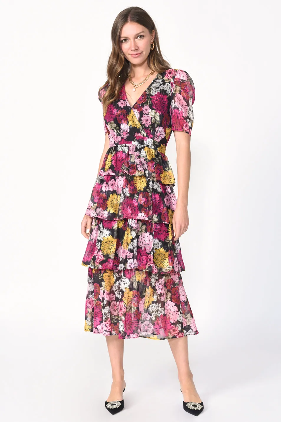 Eliza Tiered Puff Sleeve Midi Dress - FINAL SALE