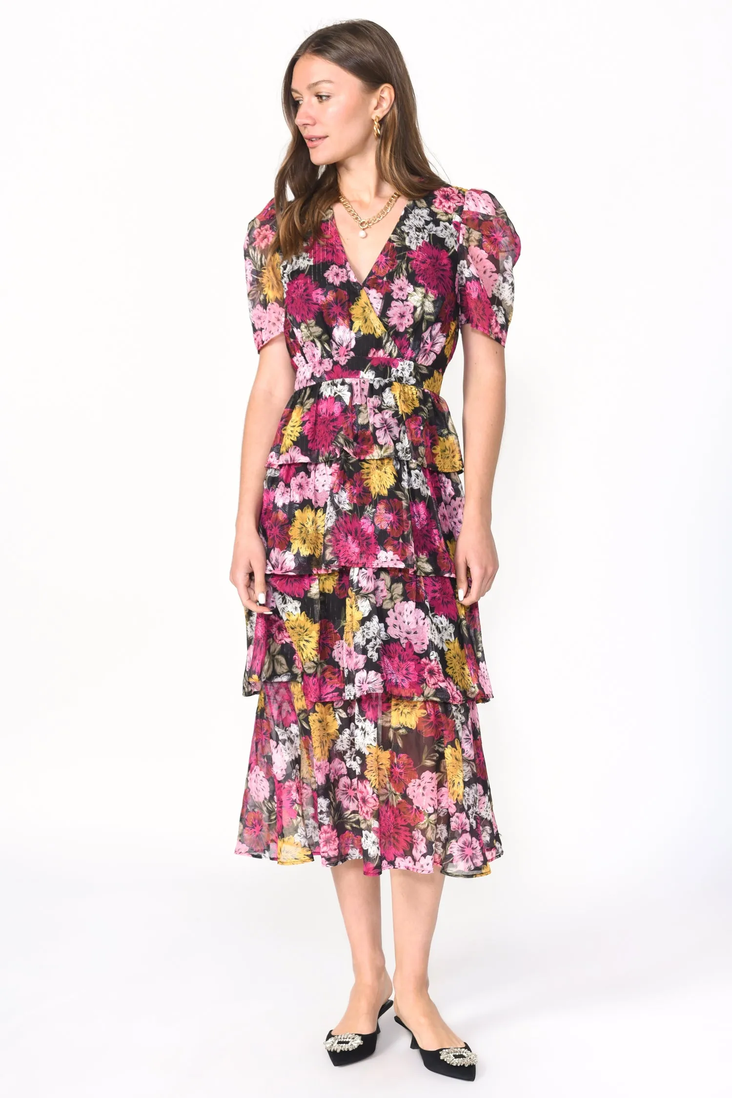 Eliza Tiered Puff Sleeve Midi Dress - FINAL SALE