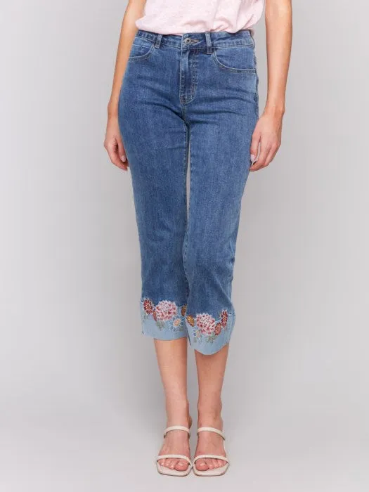 Embroidered Cuff Crop Jean