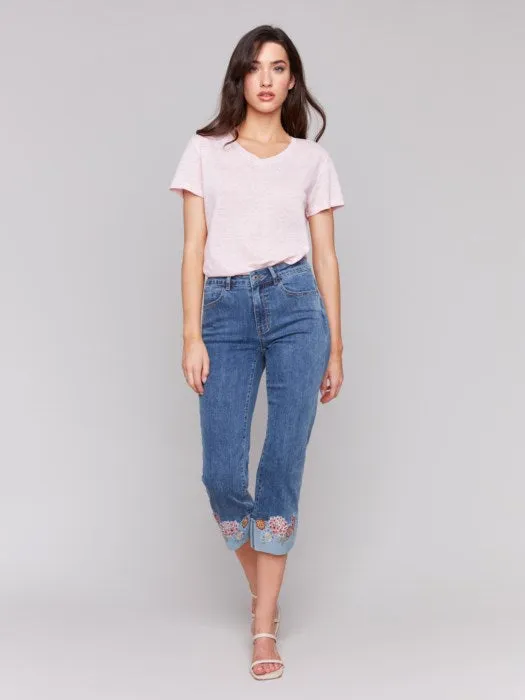 Embroidered Cuff Crop Jean