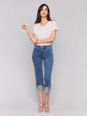 Embroidered Cuff Crop Jean