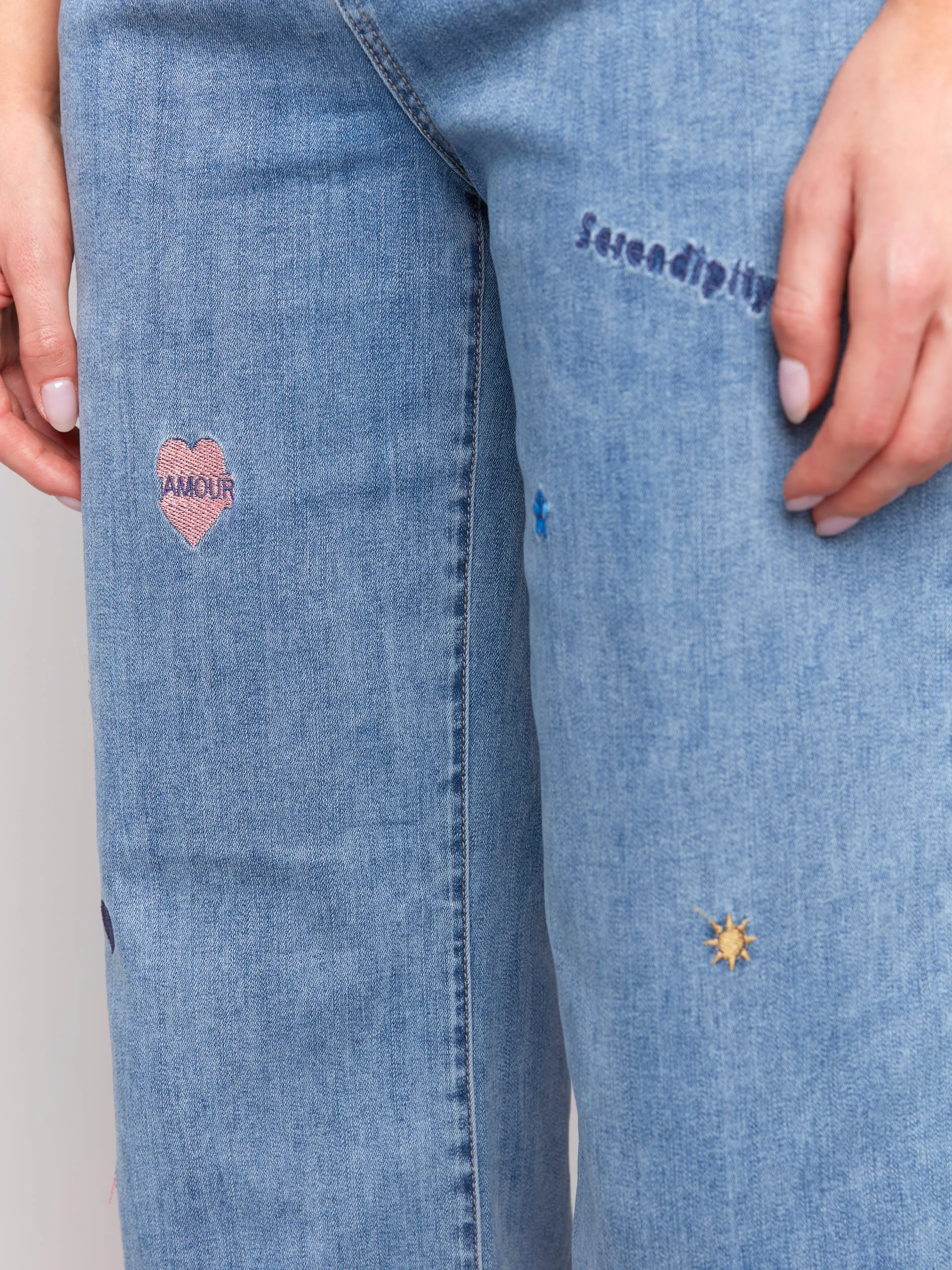 Embroidered Patch Straight Leg Jeans