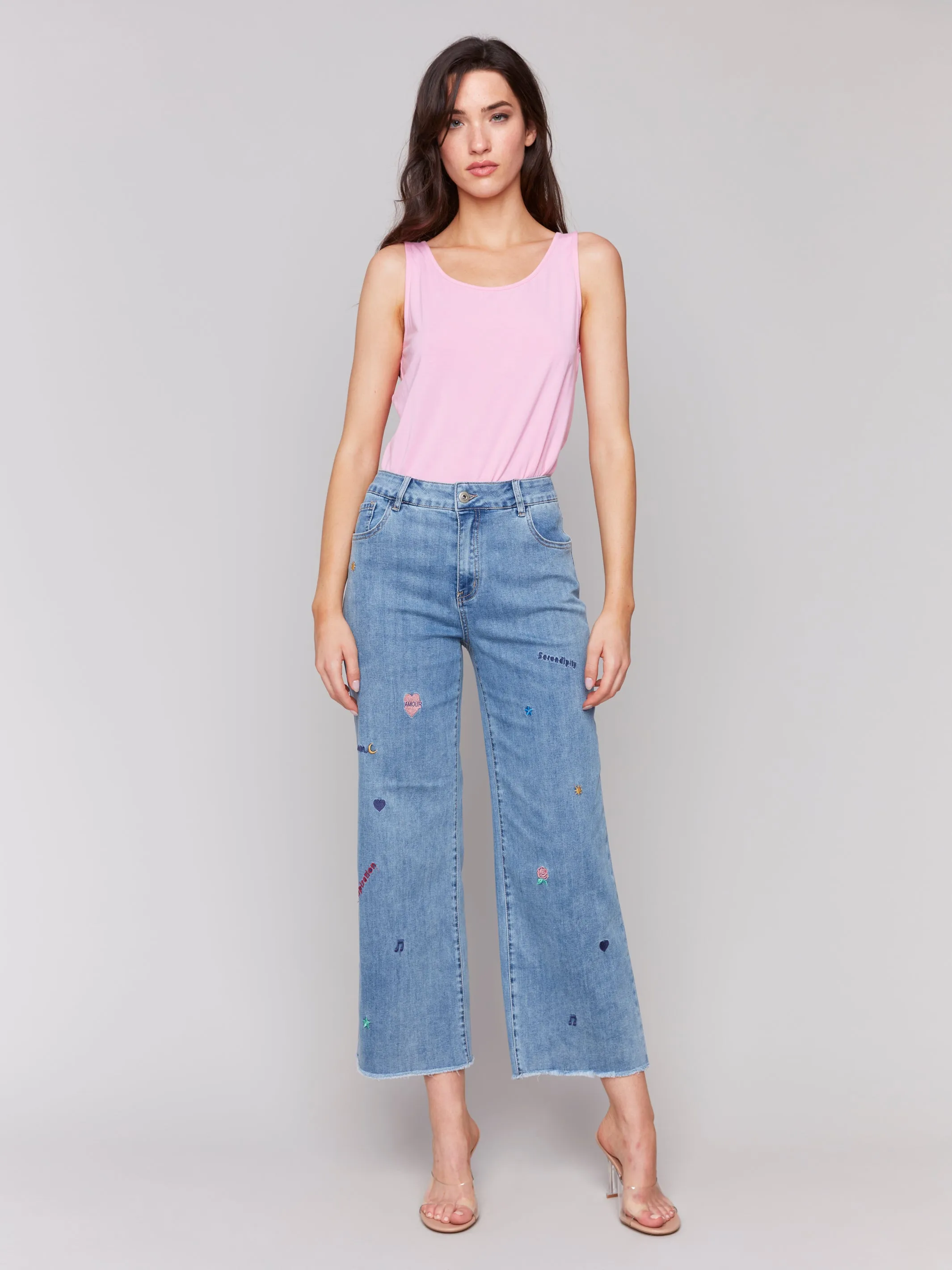 Embroidered Patch Straight Leg Jeans