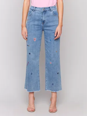 Embroidered Patch Straight Leg Jeans