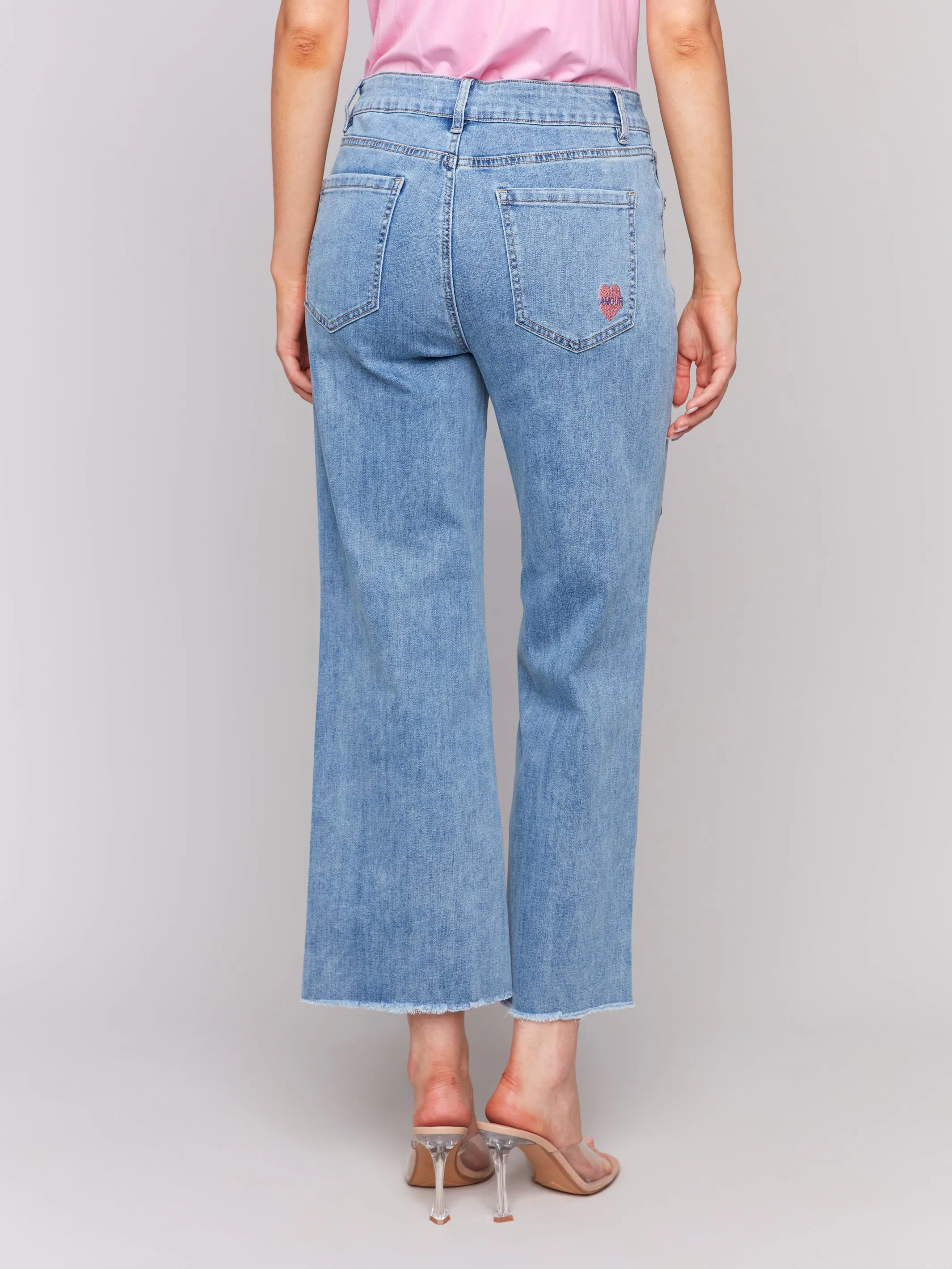 Embroidered Patch Straight Leg Jeans