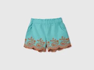 Embroidered Regular Fit Paperbag Shorts