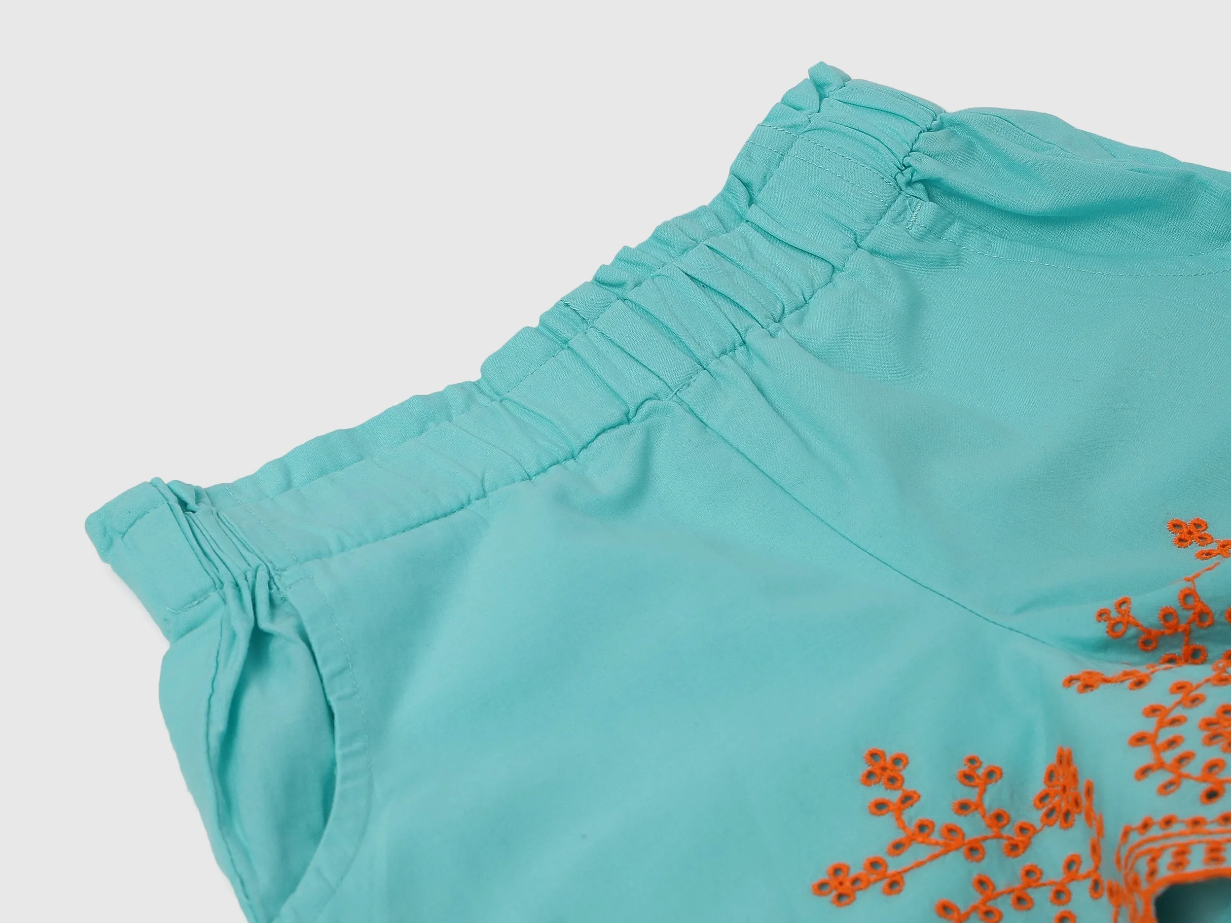Embroidered Regular Fit Paperbag Shorts