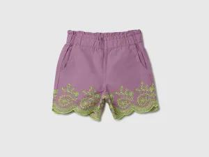 Embroidered Regular Fit Paperbag Shorts