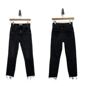 Everlane | High Rise Straight Jeans in Washed Black Raw Hem 26