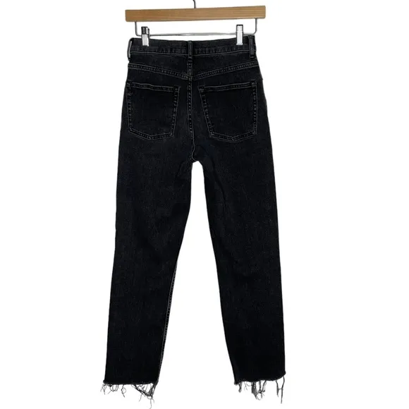 Everlane | High Rise Straight Jeans in Washed Black Raw Hem 26