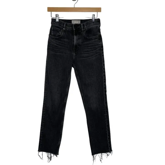 Everlane | High Rise Straight Jeans in Washed Black Raw Hem 26