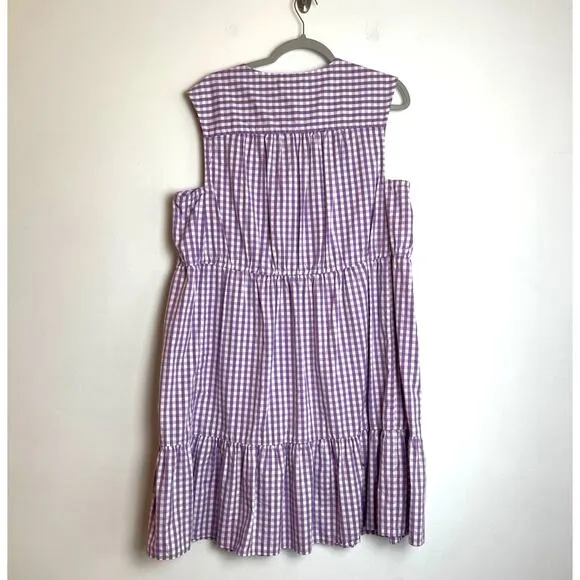 Everlane The Tiered Midi Dress Purple Gingham Size L Sleeveless Cottage Prairie
