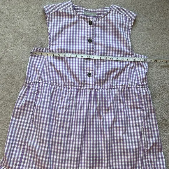 Everlane The Tiered Midi Dress Purple Gingham Size L Sleeveless Cottage Prairie