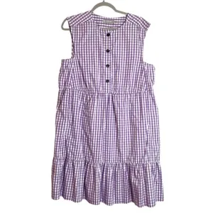 Everlane The Tiered Midi Dress Purple Gingham Size L Sleeveless Cottage Prairie