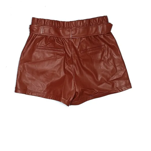 Express Faux Leather Paperbag High Waisted/Rise Belted Cognac Brown Shorts Large