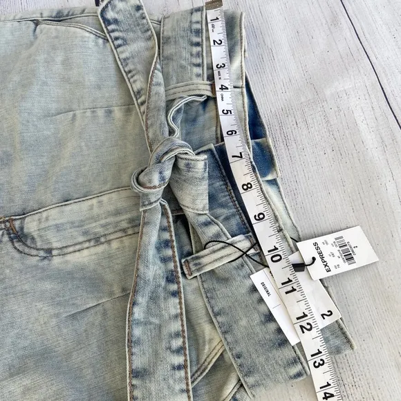 EXPRESS High Waisted Tie Paperbag Jean Shorts