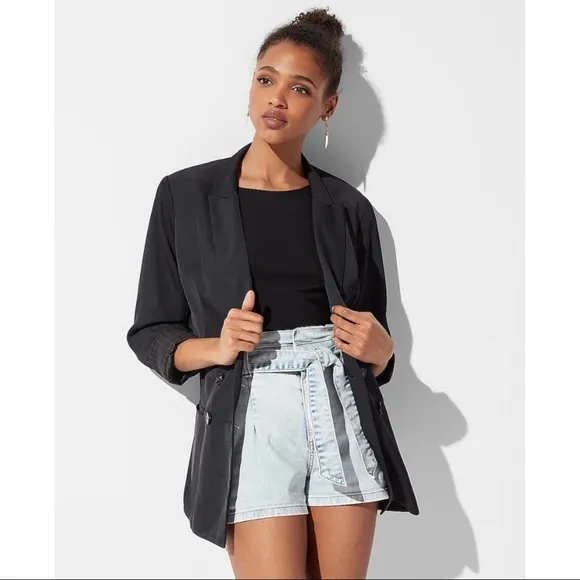 EXPRESS High Waisted Tie Paperbag Jean Shorts