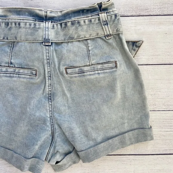 EXPRESS High Waisted Tie Paperbag Jean Shorts