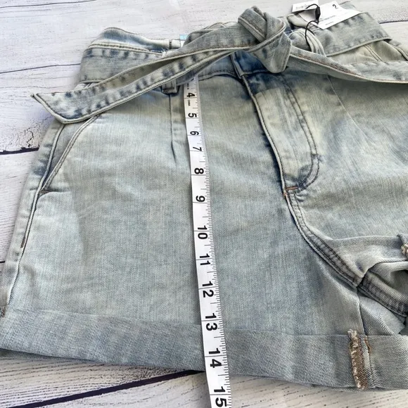 EXPRESS High Waisted Tie Paperbag Jean Shorts