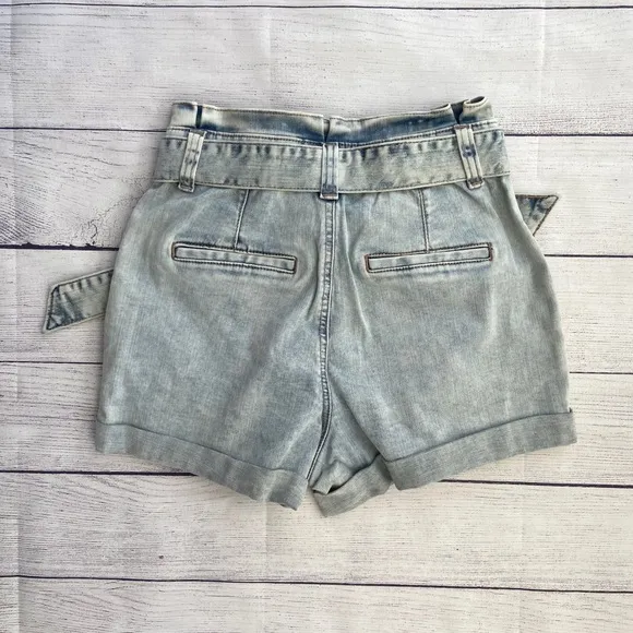 EXPRESS High Waisted Tie Paperbag Jean Shorts