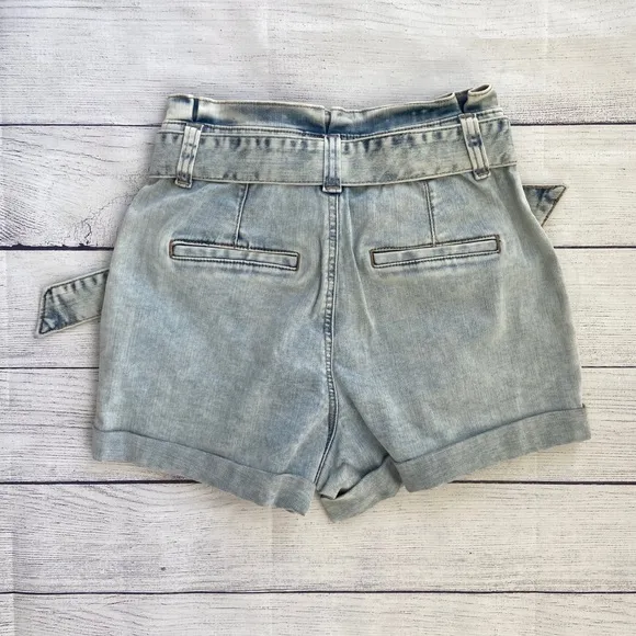 EXPRESS High Waisted Tie Paperbag Jean Shorts