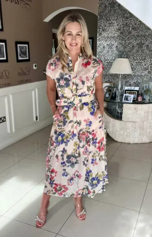 Exquise Evelyn Cap Sleeve Floral Print Midi Dress