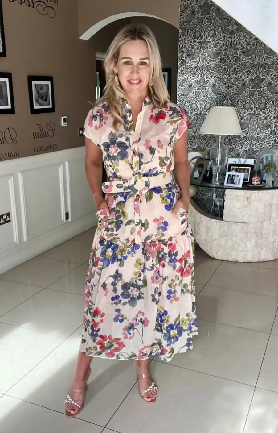 Exquise Evelyn Cap Sleeve Floral Print Midi Dress