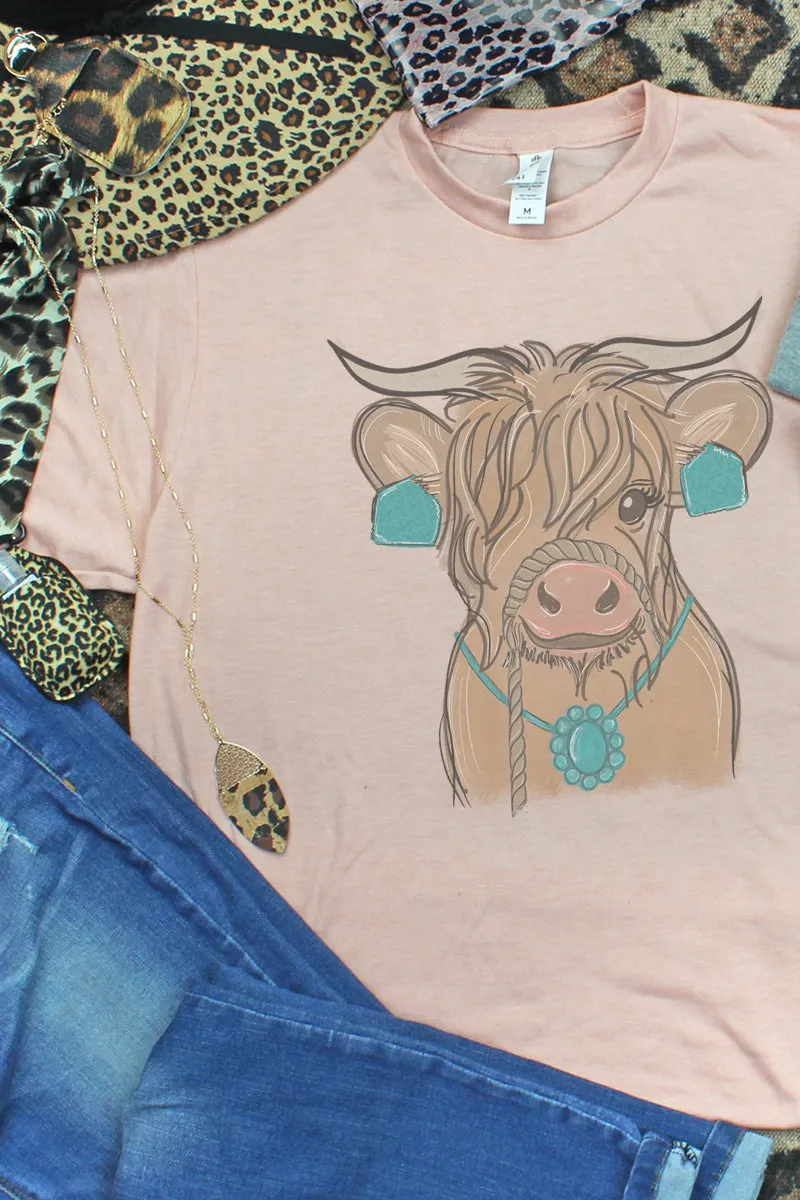 Fancy Turquoise Cow Unisex Poly-Rich Blend Tee